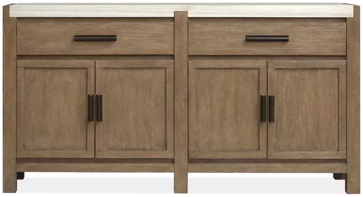 Plum Creek Sierra Brown and White 4 Door Marble Top Sideboard