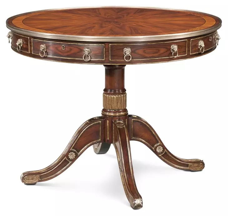 Replica Ramsey Mahogany and Gold Round Regency Library Centre Table