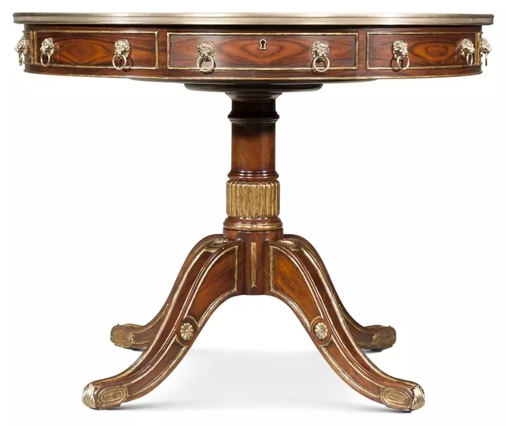 Replica Ramsey Mahogany and Gold Round Regency Library Centre Table