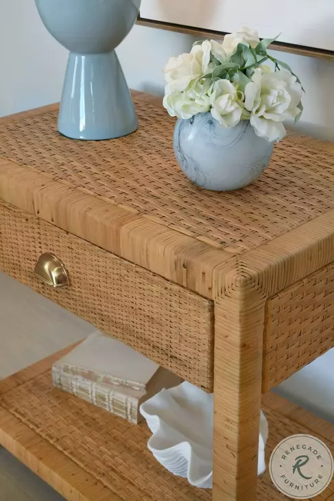 Reed Rattan 1 Drawer End Table