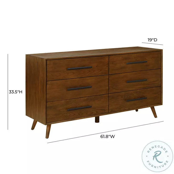 Emery Pecan 6 Drawer Dresser