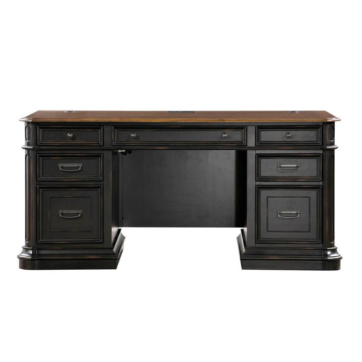 Roanoke Distressed Black Credenza Home Office Set