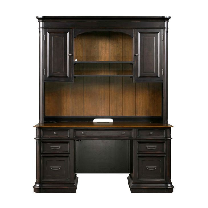Roanoke Distressed Black Credenza With Hutch