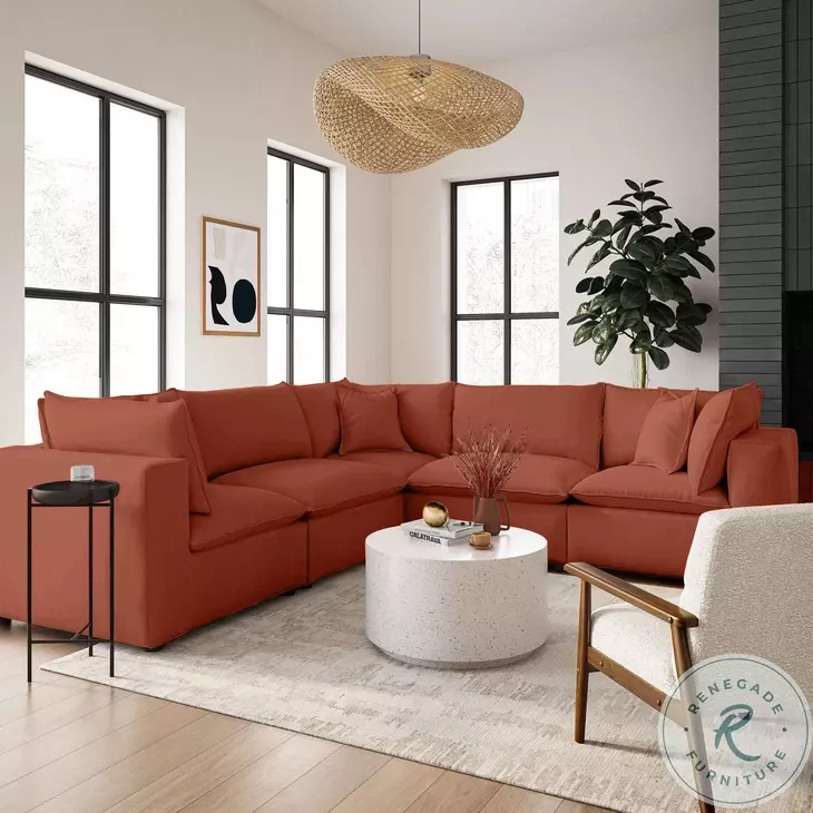 Cali Rust Performance Fabric Modular L-Sectional