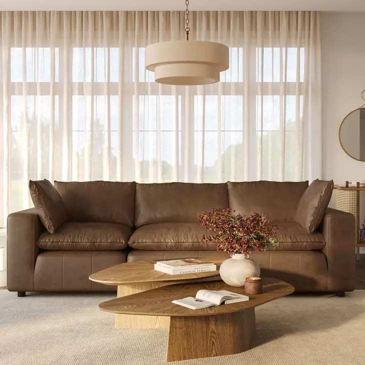 Cali Cognac Brown Leather Modular 120" Sofa
