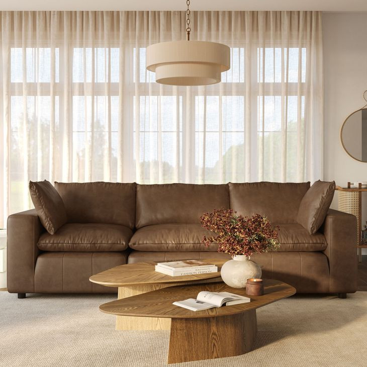 Cali Cognac Brown Leather Modular 120" Sofa