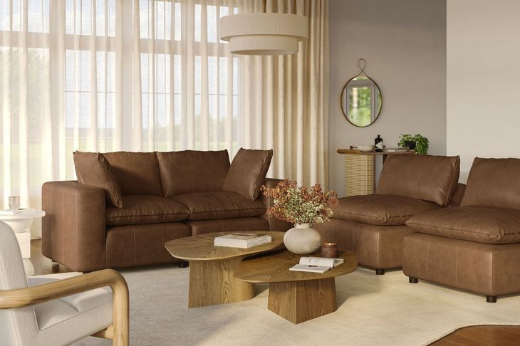 Cali Cognac Brown Leather Modular Loveseat