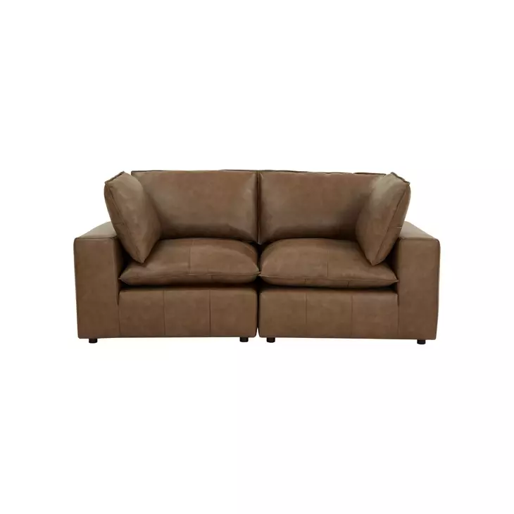 Cali Cognac Brown Leather Modular 80" Loveseat