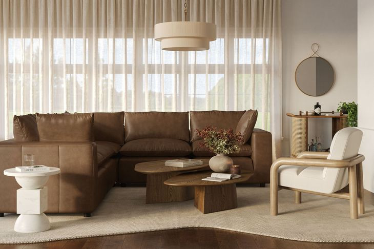 Cali Cognac Brown Leather Modular L-Sectional