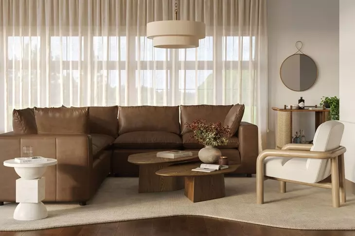 Cali Cognac Brown Leather Modular L-Sectional