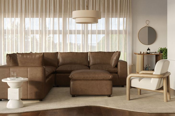 Cali Cognac Brown Leather Modular L-Sectional