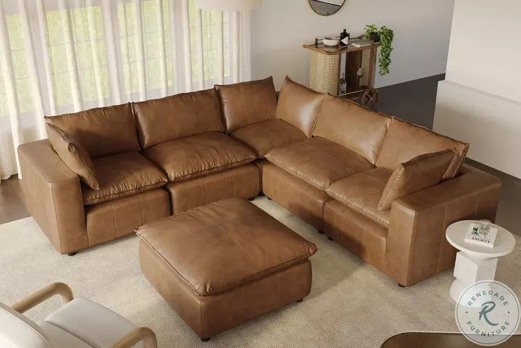 Cali Cognac Brown Leather Ottoman