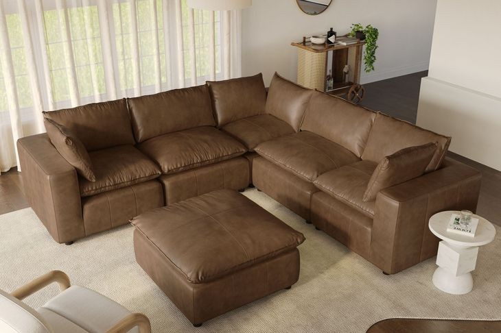 Cali Cognac Brown Leather Ottoman