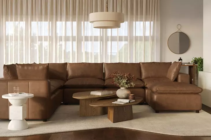 Cali Cognac Brown Leather Modular Large Chaise Sectional