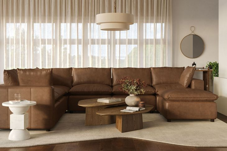 Cali Cognac Brown Leather Modular Large Chaise Sectional