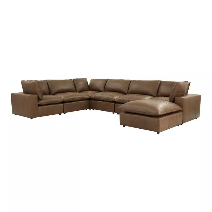Cali Cognac Brown Leather Modular Large Chaise Sectional