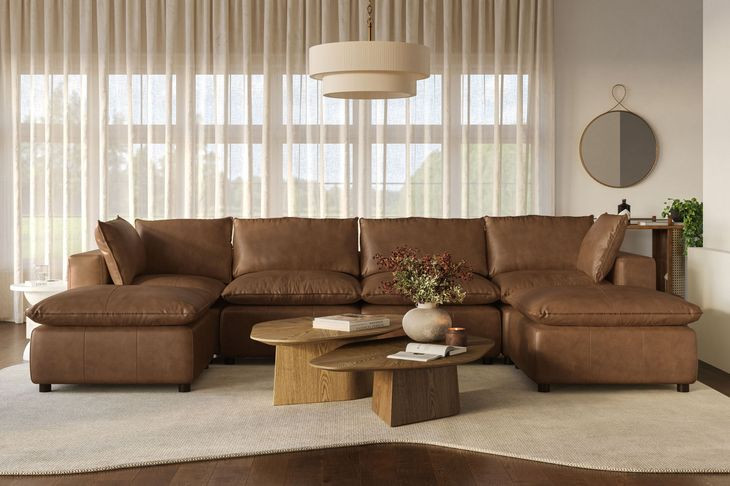 Cali Cognac Brown Leather Modular U- Chaise Sectional