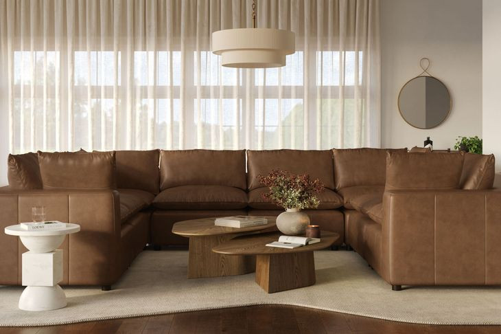 Cali Cognac Brown Leather Modular U-Sofa Sectional