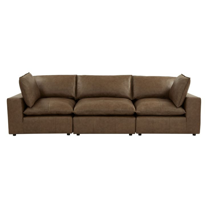 Cali Cognac Brown Leather Modular 120" Sofa