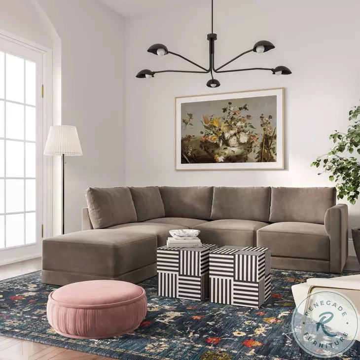 Willow Taupe Velvet Modular LAF Sectional