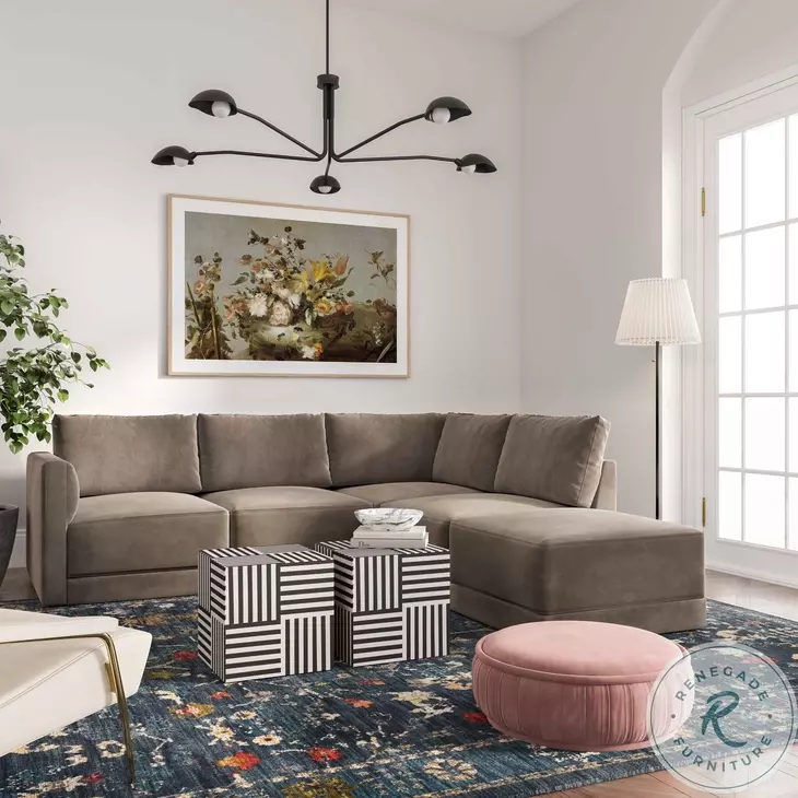 Willow Taupe Velvet Modular RAF Sectional