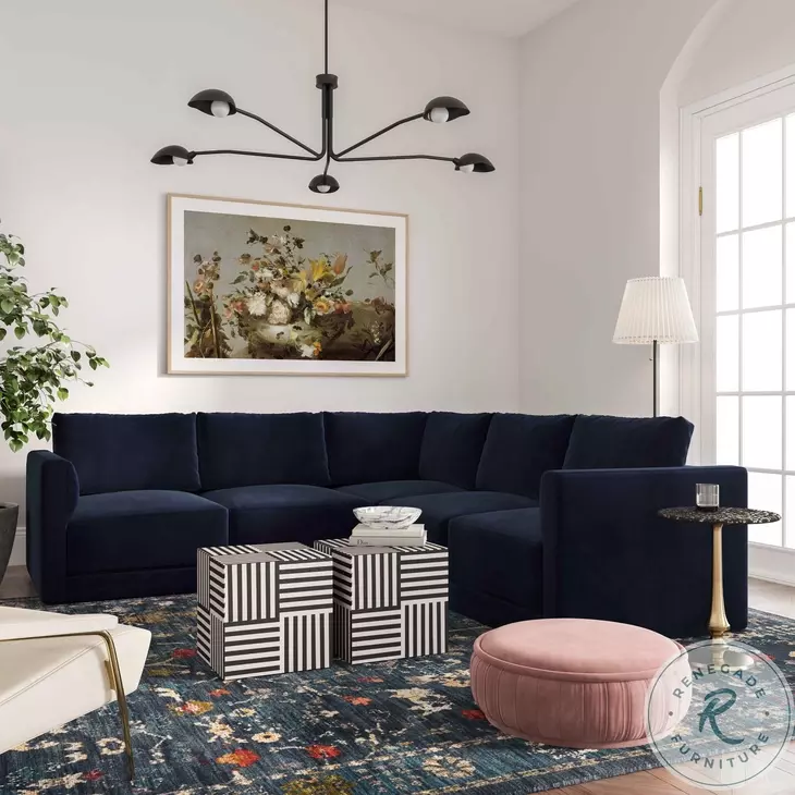 Willow Navy Velvet Modular L Sectional