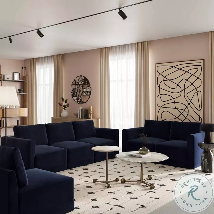 Willow Navy Velvet Living Room Set