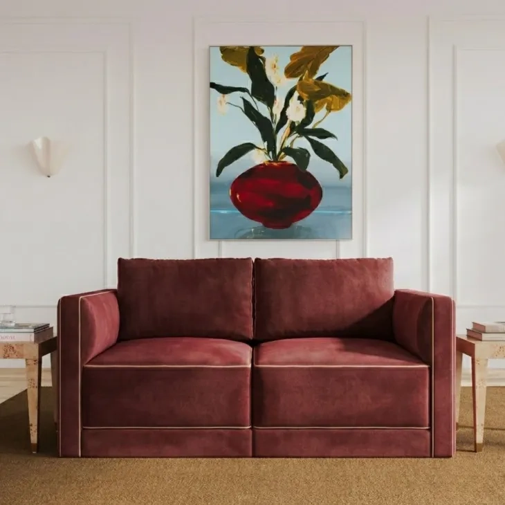 Willow Berry Red Velvet Modular 74" Loveseat