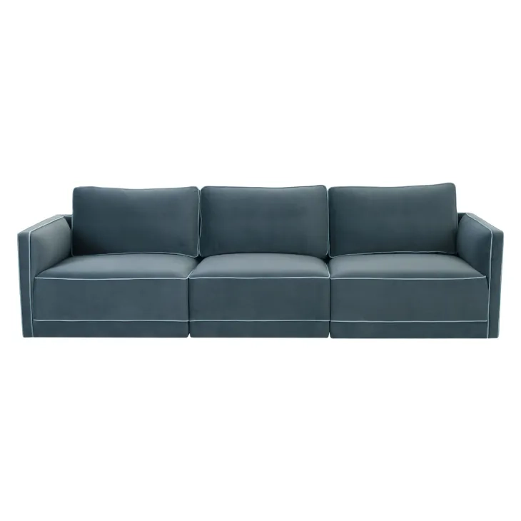 Willow Misty Blue Velvet Modular 104" Sofa