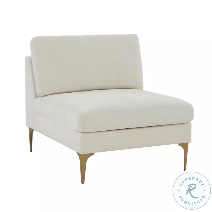 Serena Cream Velvet Accent Chair with Brass Legs