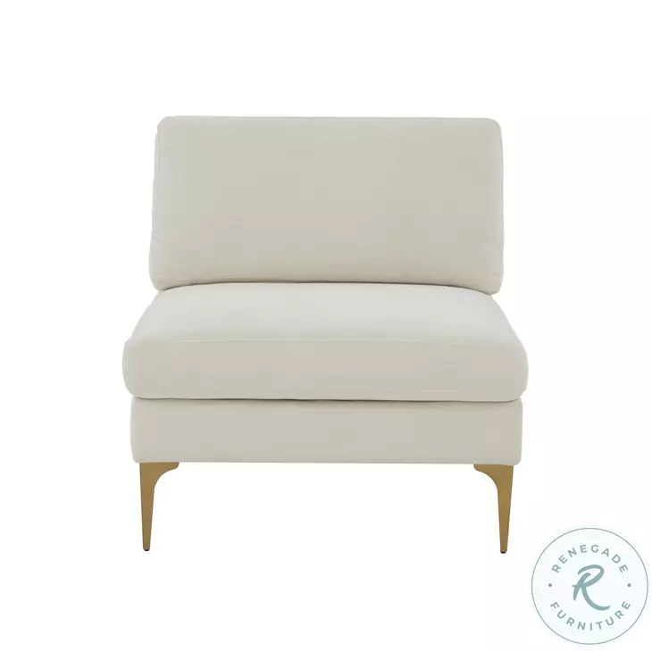 Serena Cream Velvet Accent Chair with Brass Legs