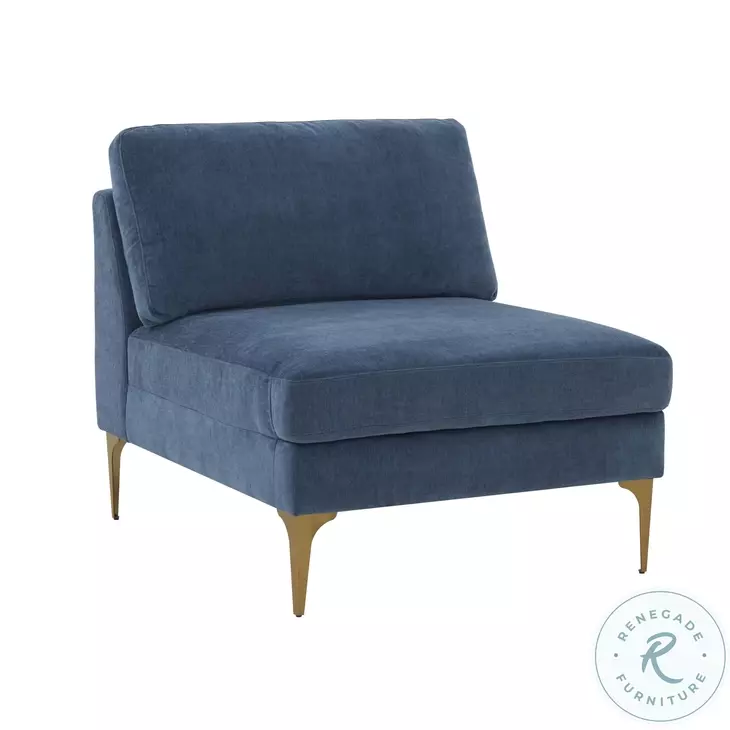 Serena Blue Velvet Accent Chair with Brass Legs