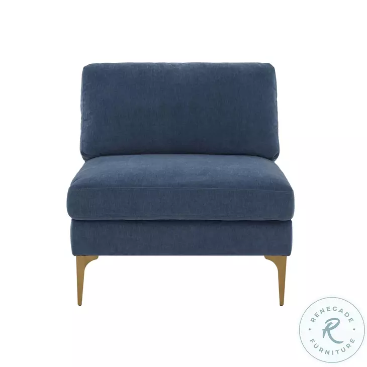 Serena Blue Velvet Accent Chair with Brass Legs