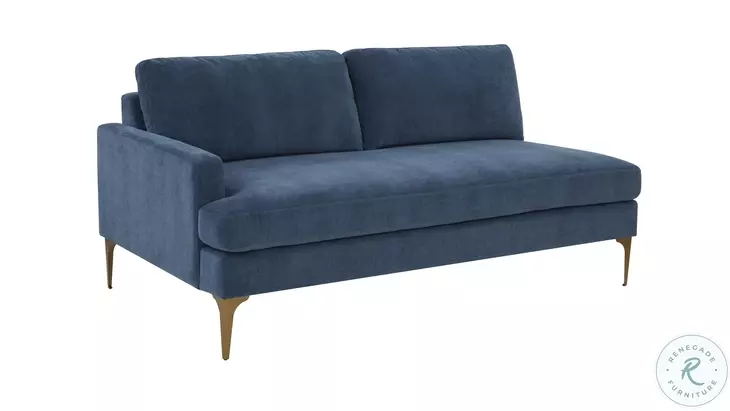 Serena Blue Velvet LAF Loveseat with Brass Legs