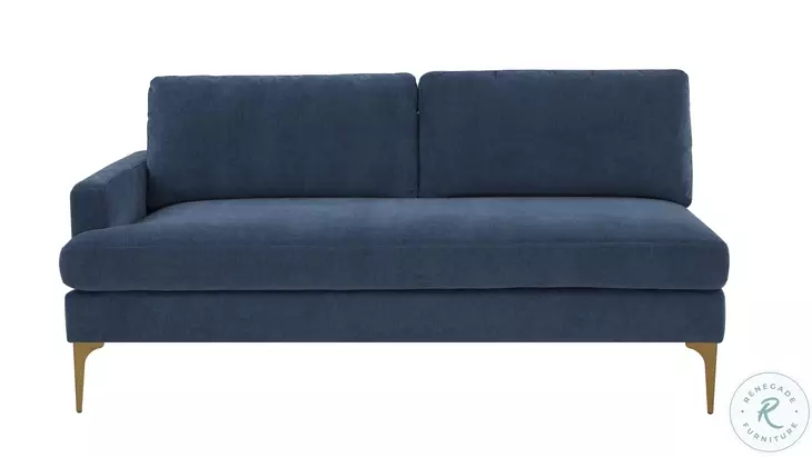 Serena Blue Velvet LAF Loveseat with Brass Legs