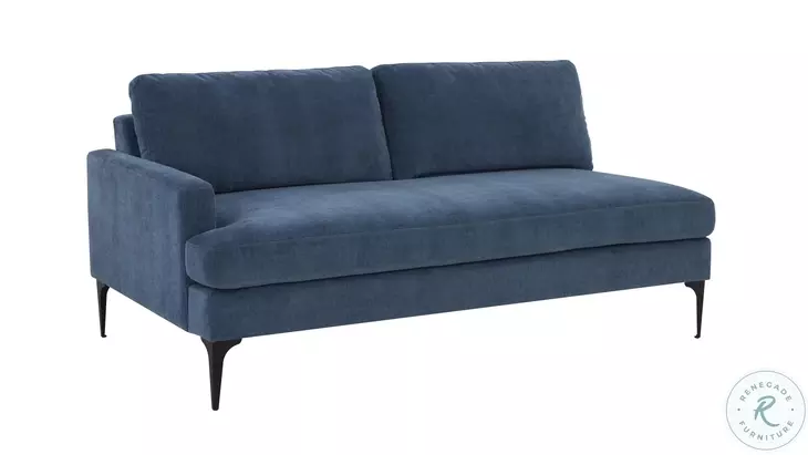 Serena Blue Velvet LAF Loveseat with Black Legs