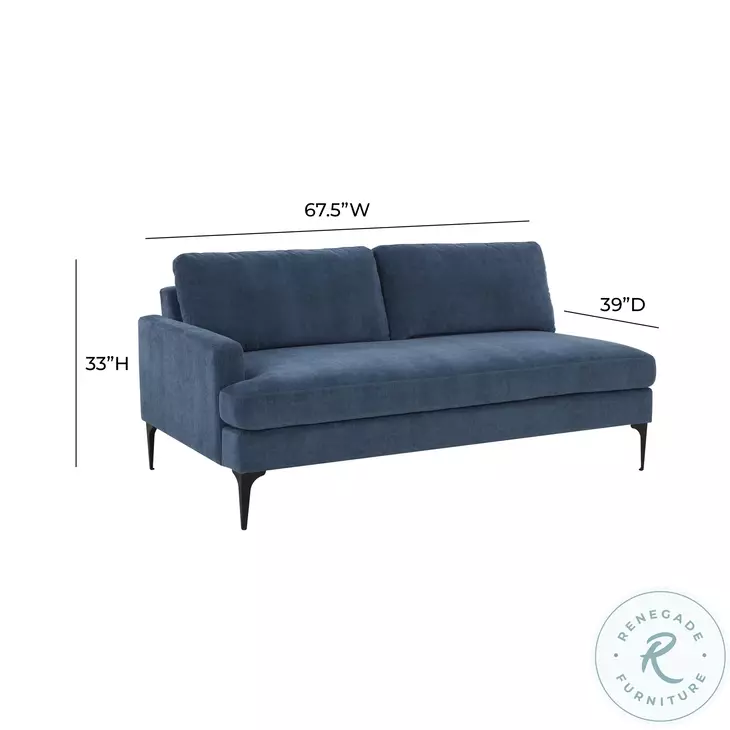 Serena Blue Velvet LAF Loveseat with Black Legs