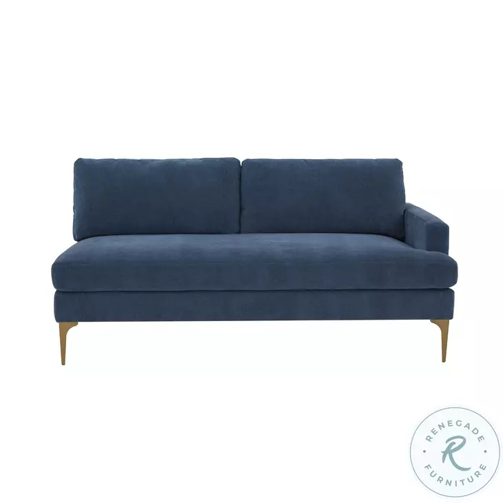 Serena Blue Velvet RAF Loveseat with Brass Legs