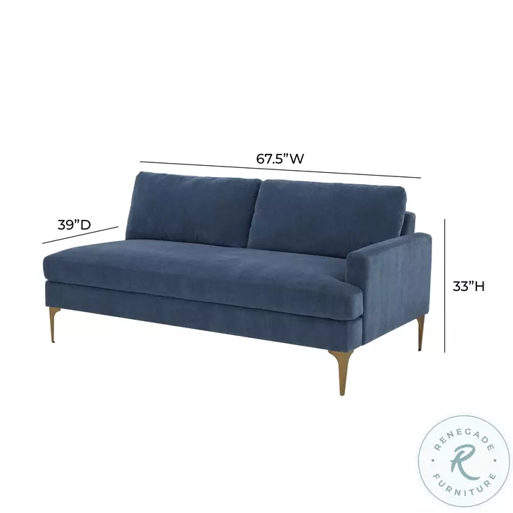 Serena Blue Velvet RAF Loveseat with Brass Legs