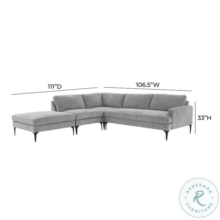 Serena Gray Velvet Large LAF Chaise Sectional with Black Legs
