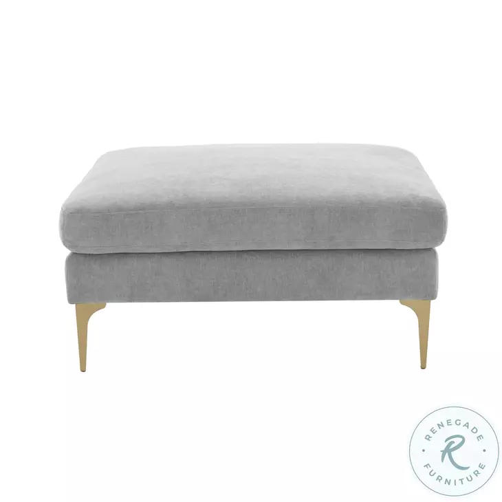 Serena Gray Velvet Ottoman with Brass Legs