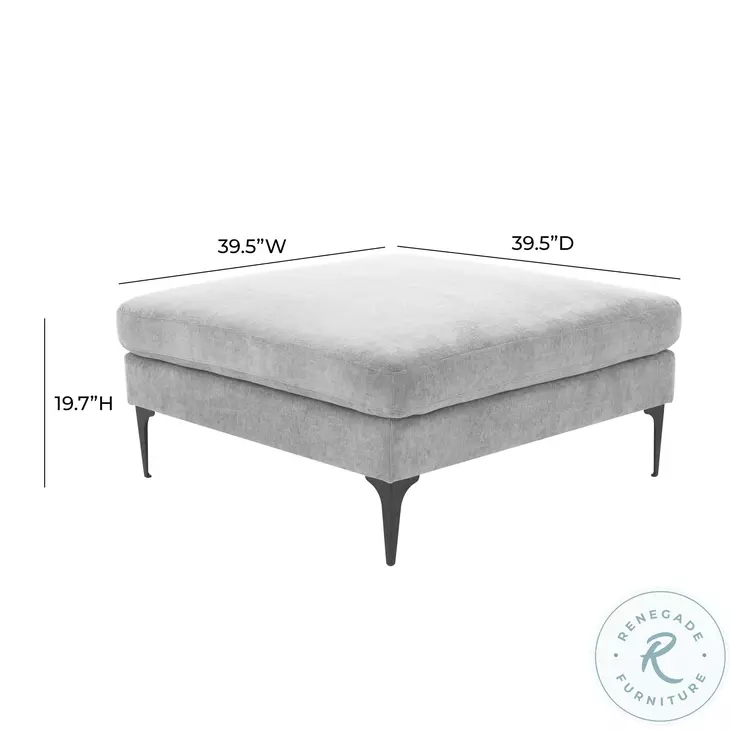 Serena Gray Velvet Ottoman with Black Legs
