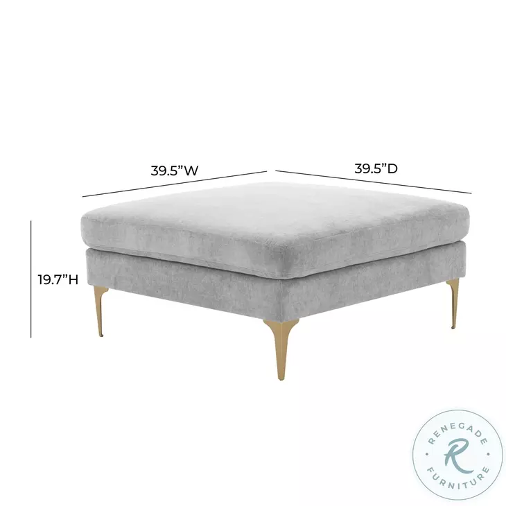 Serena Gray Velvet Ottoman with Brass Legs