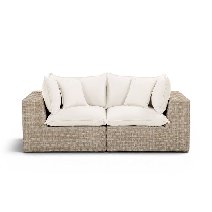 Cali Natural Performance Fabric & Natural Wicker 80" Modular Outdoor Loveseat
