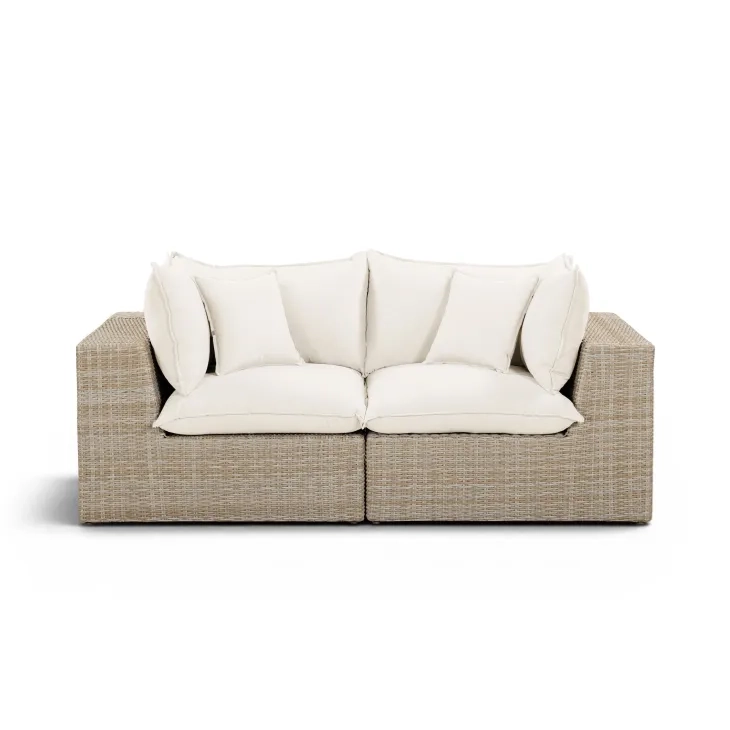 Cali Natural Performance Fabric & Natural Wicker 80" Modular Outdoor Loveseat
