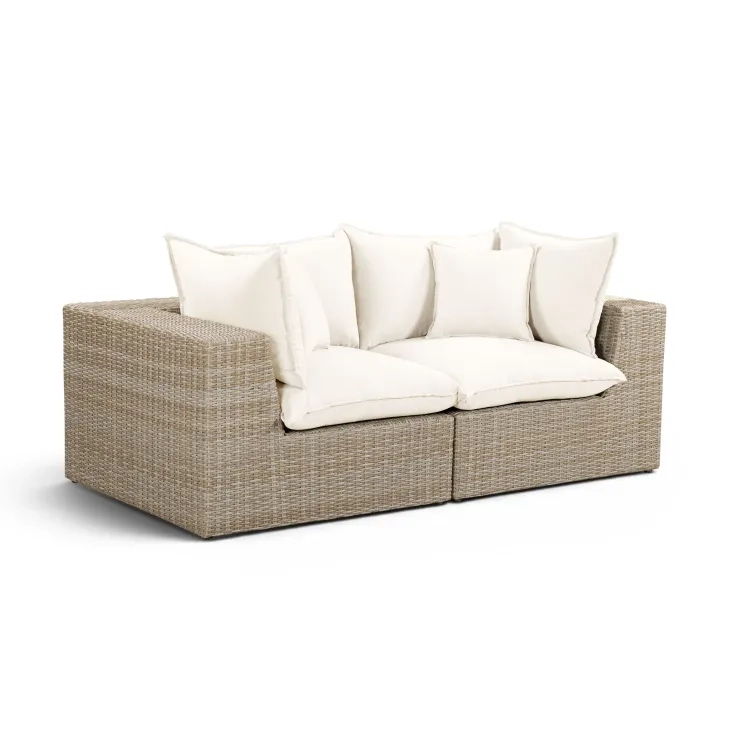 Cali Natural Performance Fabric & Natural Wicker 80" Modular Outdoor Loveseat