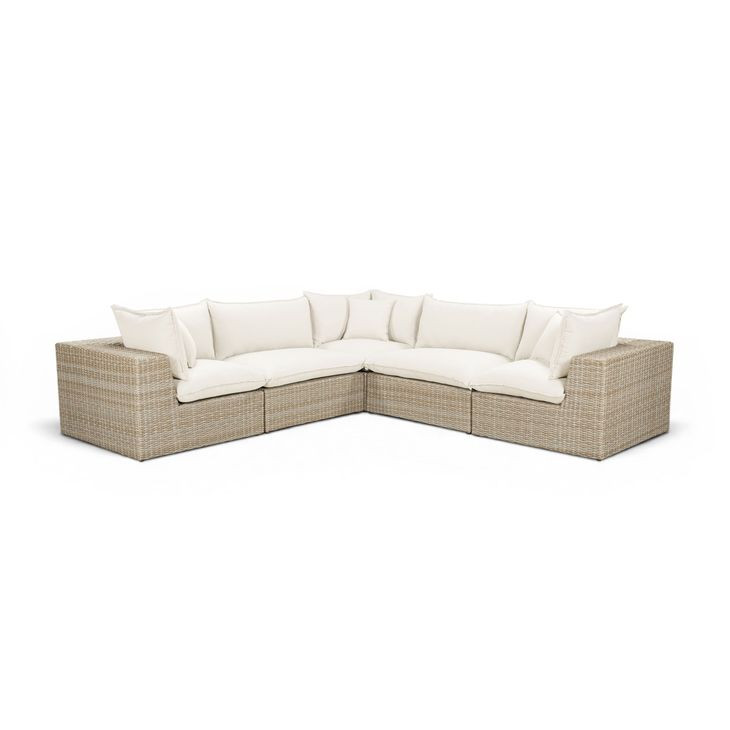 Cali Natural Performance Fabric & Natural Wicker Modular Outdoor L-Sectional