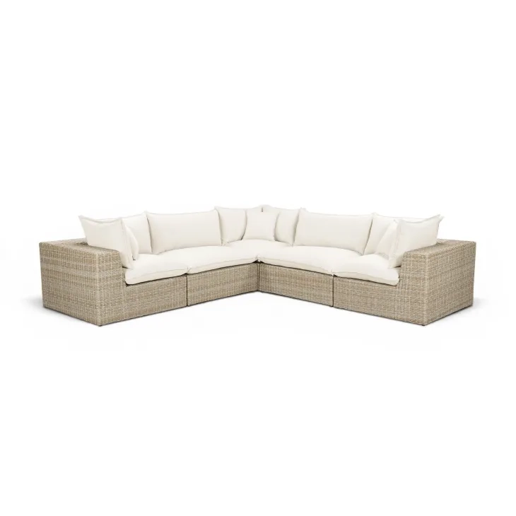 Cali Natural Performance Fabric & Natural Wicker Modular Outdoor L-Sectional