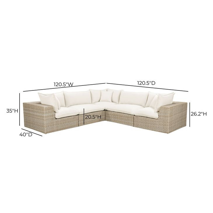 Cali Natural Performance Fabric & Natural Wicker Modular Outdoor L-Sectional