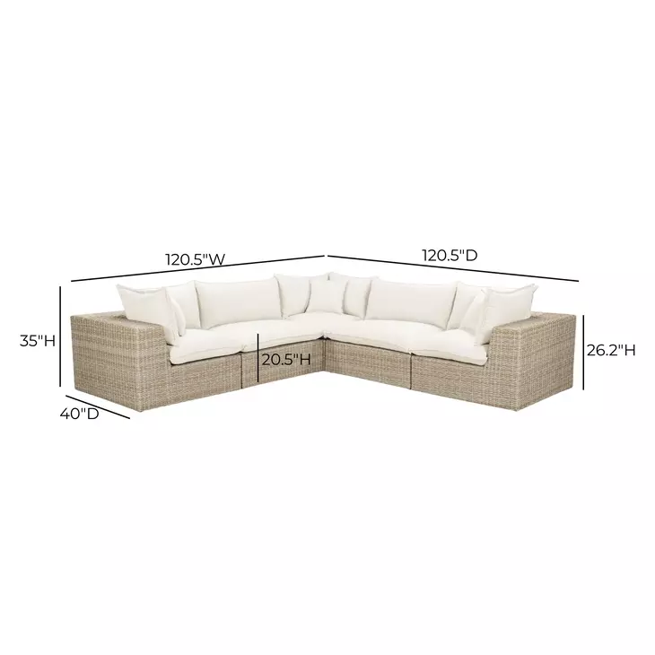 Cali Natural Performance Fabric & Natural Wicker Modular Outdoor L-Sectional